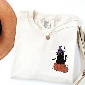 Cute Cat Halloween Shirt Printed Fall Shirt Retro Spooky Season Tee
